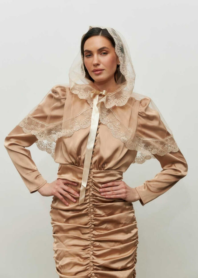 Палантин для відвідування храму "Caramel Lace", фатин, бежевий