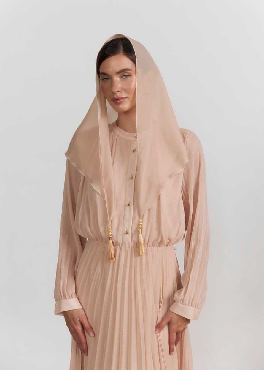 Хустка для храму “Beige Charm” з акцентними китицями, бежева