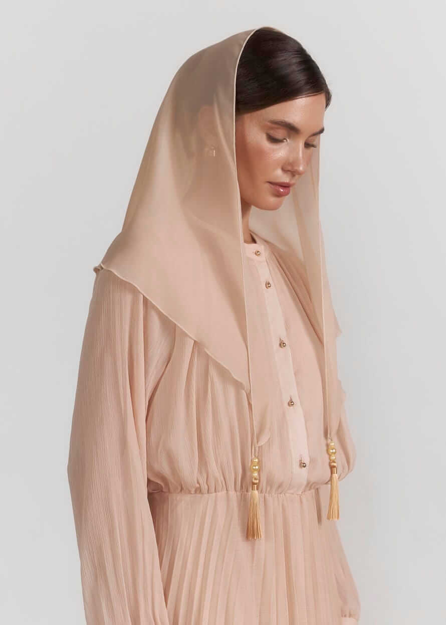 Хустка для храму “Beige Charm” з акцентними китицями, бежева