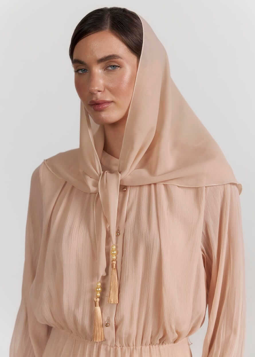 Хустка для храму “Beige Charm” з акцентними китицями, бежева