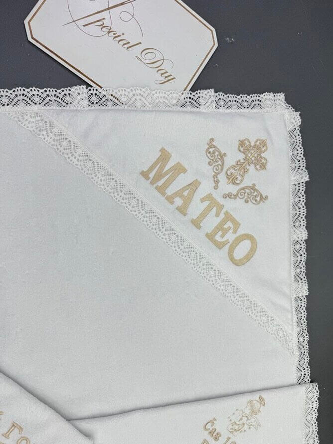 Крижма для хрещення “Матео” з вишивкою метрики
