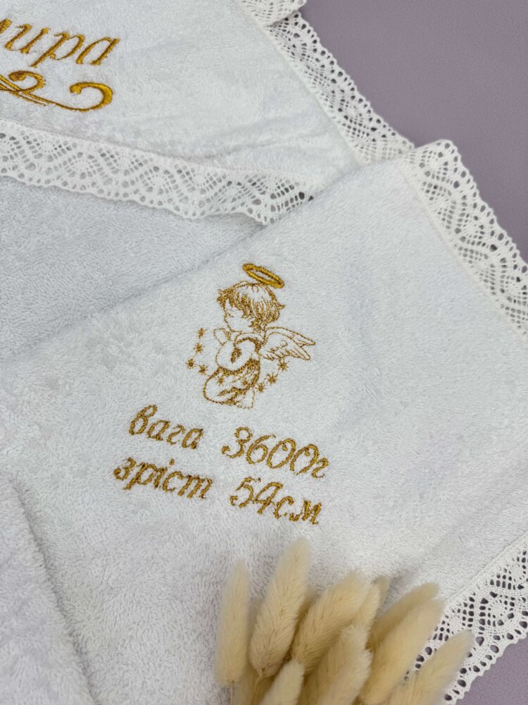 Іменна крижма для хрещення “Ангельський Захист” з вишивкою метрики