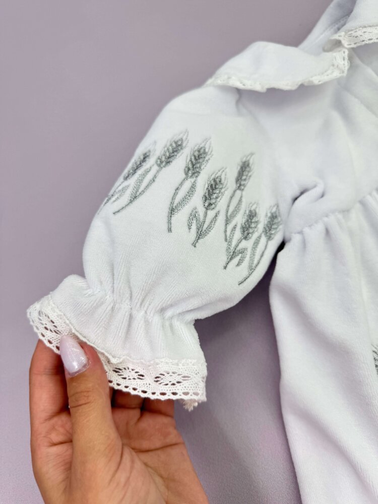 Хрестильна сукня для дівчинки “Колосок” з вишивкою, велюрова