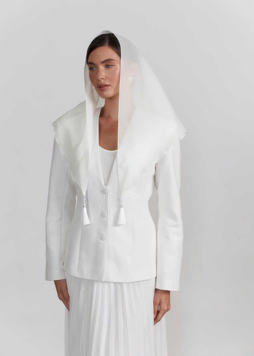 Хустка для храму “Ivory Charm” з акцентними китицями, молочна