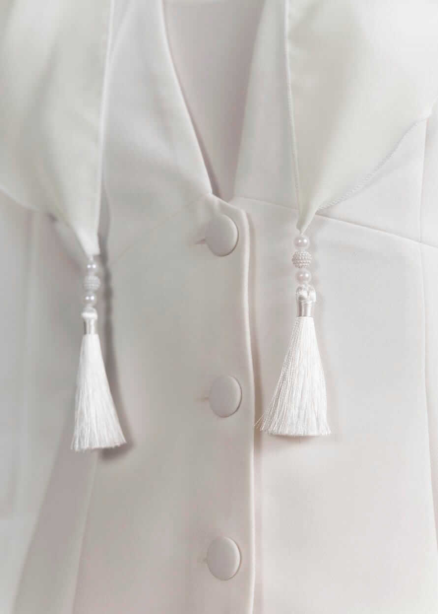 Хустка для храму “Ivory Charm” з акцентними китицями, молочна