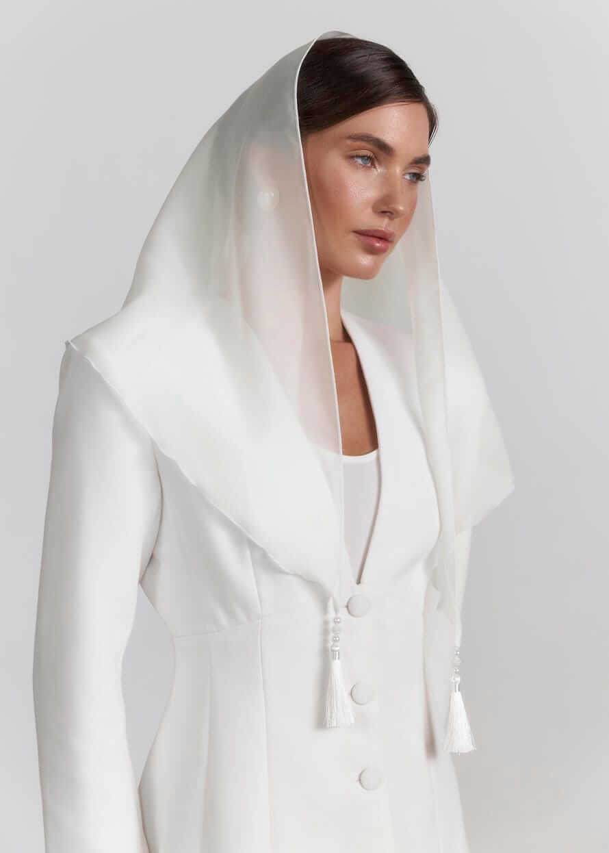 Хустка для храму “Ivory Charm” з акцентними китицями, молочна