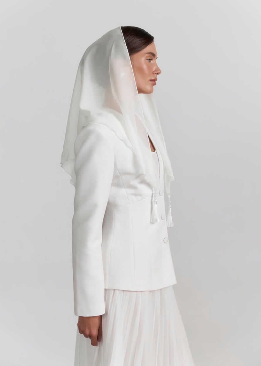 Хустка для храму “Ivory Charm” з акцентними китицями, молочна