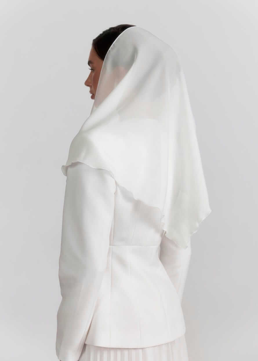 Хустка для храму “Ivory Charm” з акцентними китицями, молочна