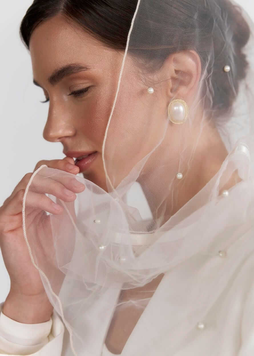 Палантин для відвідування храму “Pearl Sky”, фатин з перлинами, білий