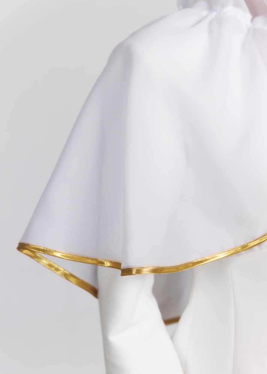 Палантин для відвідування храму “Golden Line” з капюшоном та золотою бейкою, шифон, білий