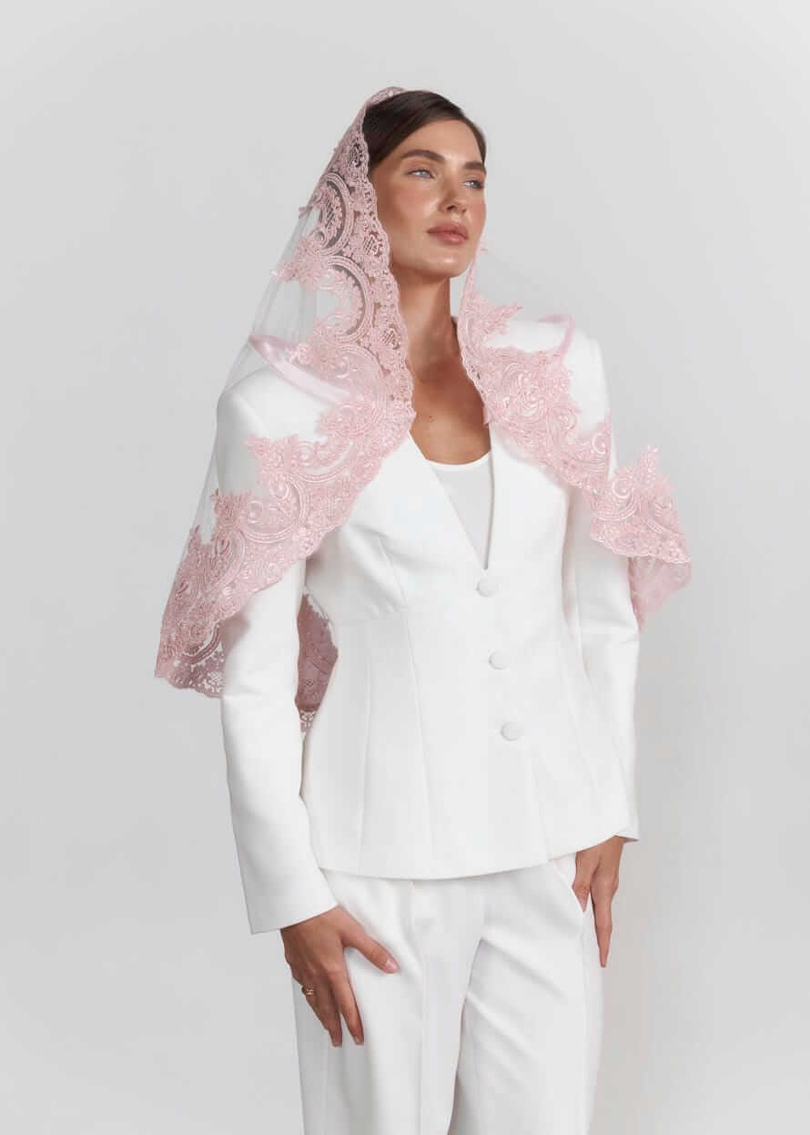 Розкішний палантин для храму "Rose Vintage" з мереживом, фатиновий