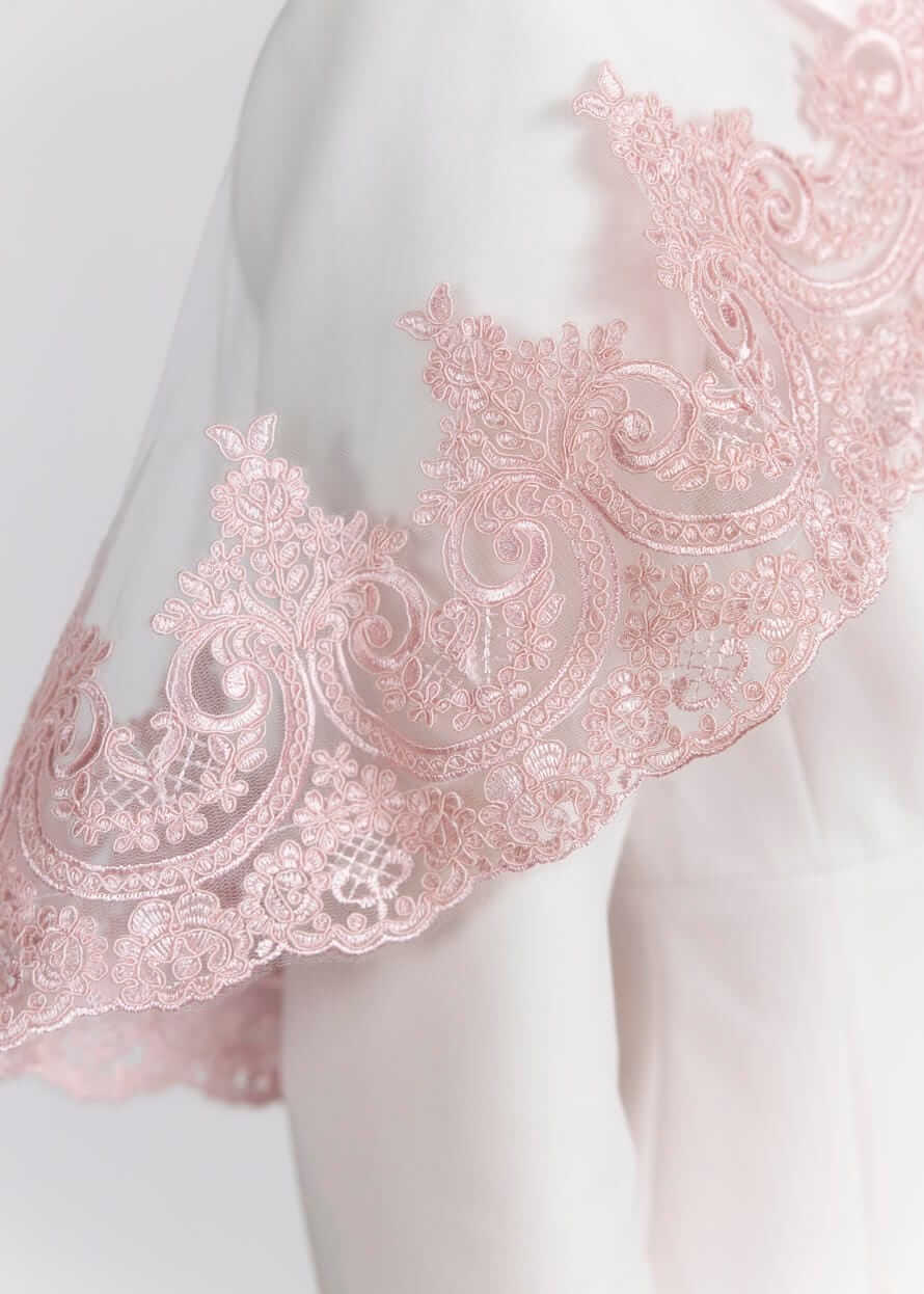 Розкішний палантин для храму “Rose Vintage” з мереживом, фатиновий