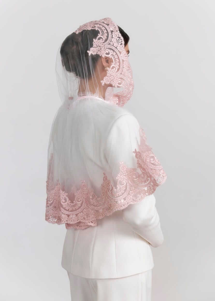Розкішний палантин для храму “Rose Vintage” з мереживом, фатиновий