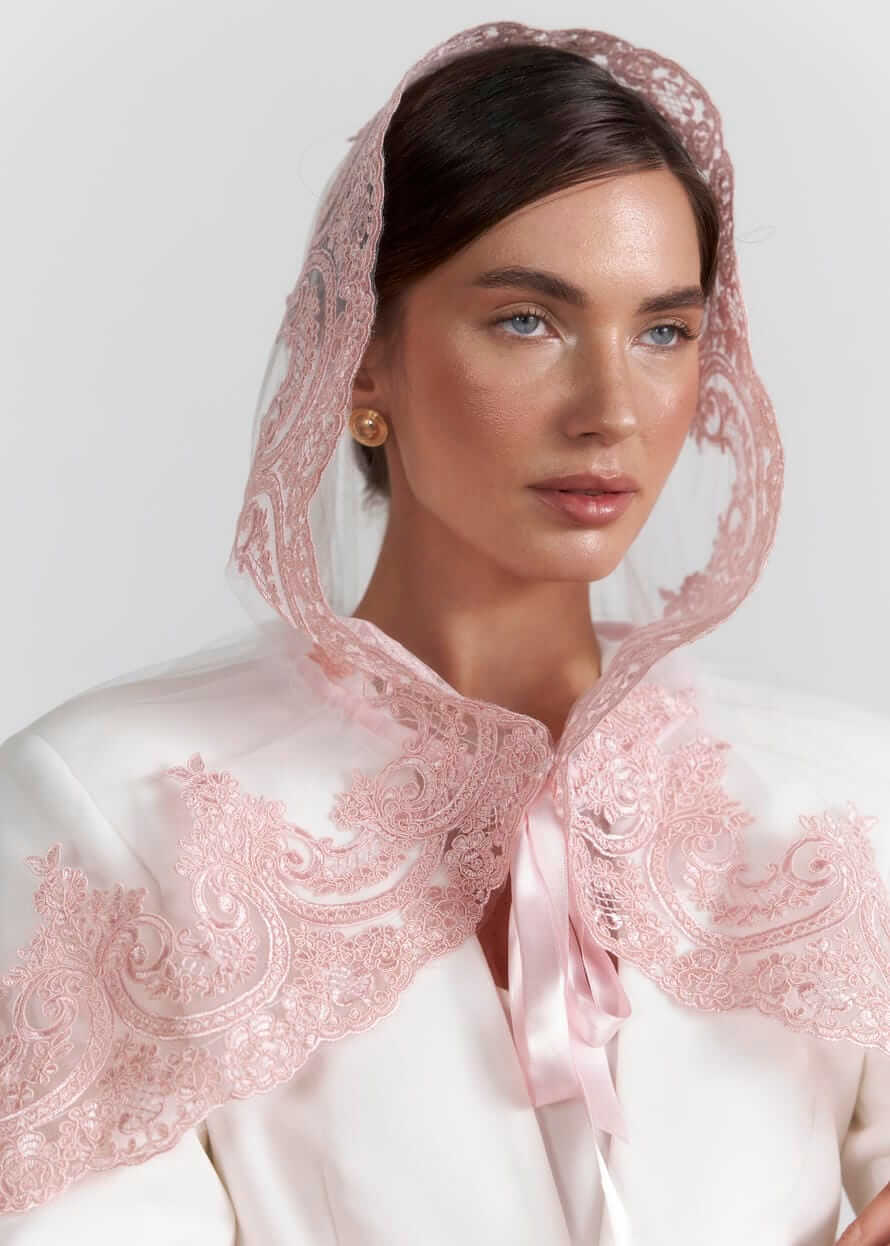 Розкішний палантин для храму “Rose Vintage” з мереживом, фатиновий