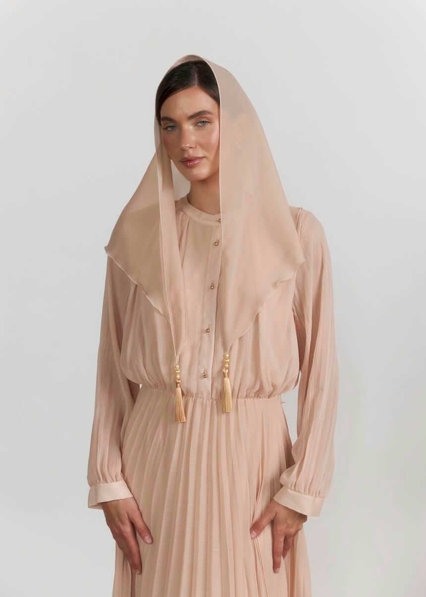 Хустка “Desert Rose”,елегантна хустка до храму з китицями