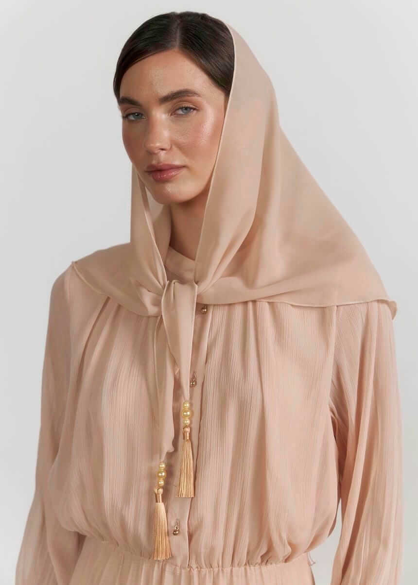 Хустка “Desert Rose”,елегантна хустка до храму з китицями