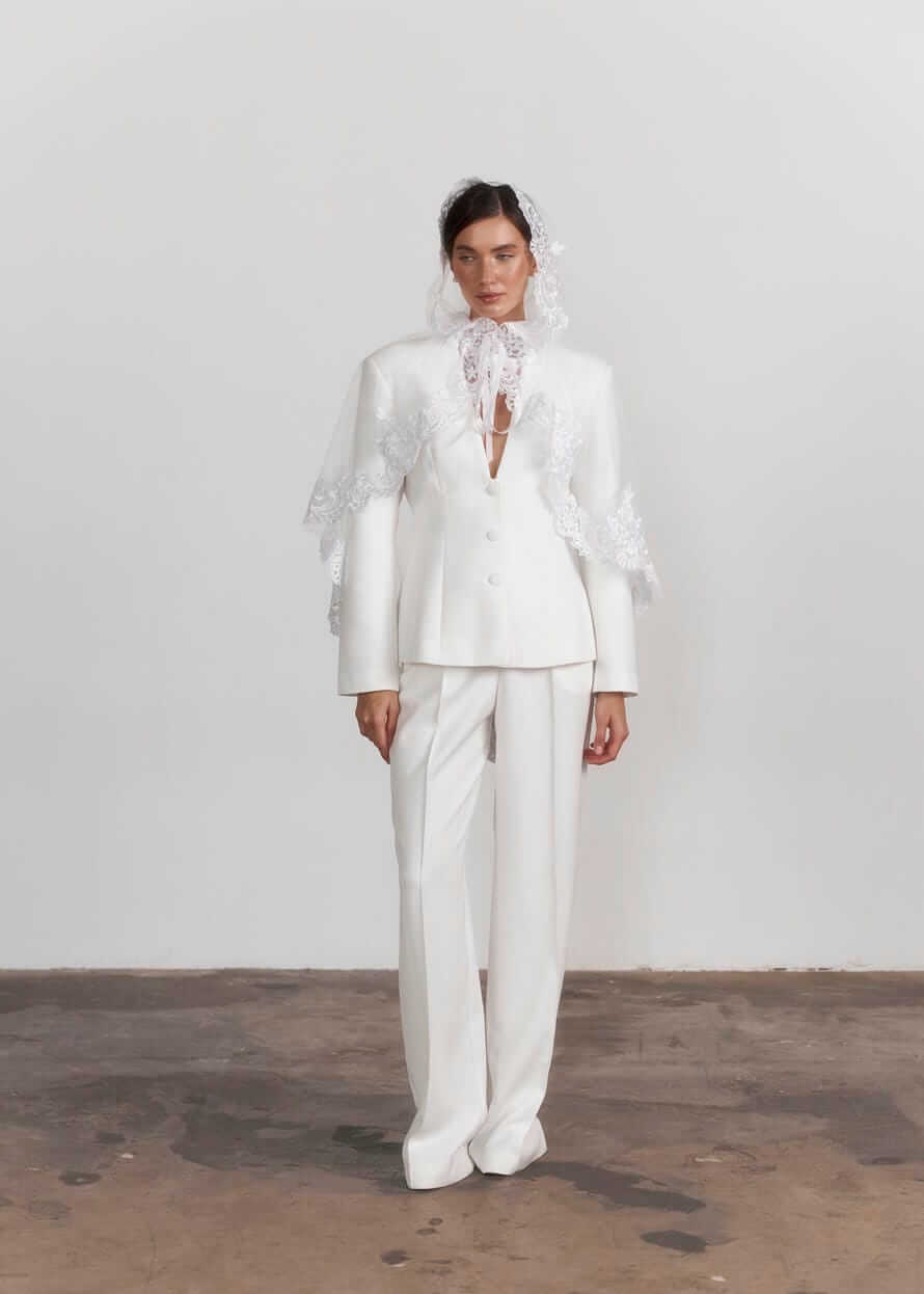 Королівський палантин “Royal Veil” з італійським мереживом, білий, довгий