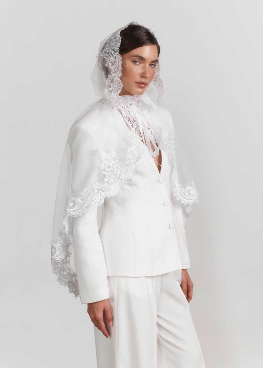 Королівський палантин “Royal Veil” з італійським мереживом, білий, довгий