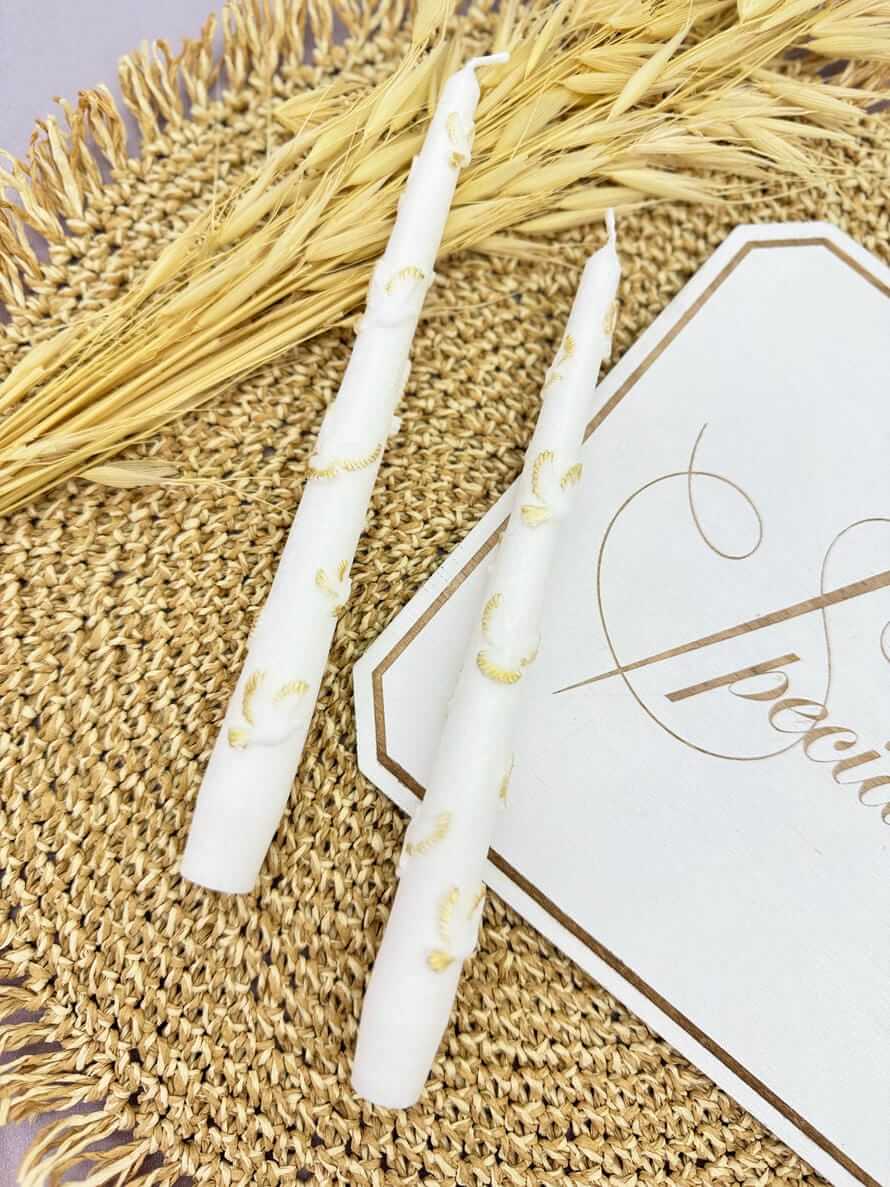 Набір свічок для хрещення «Голуб Миру» з декором ручної роботи