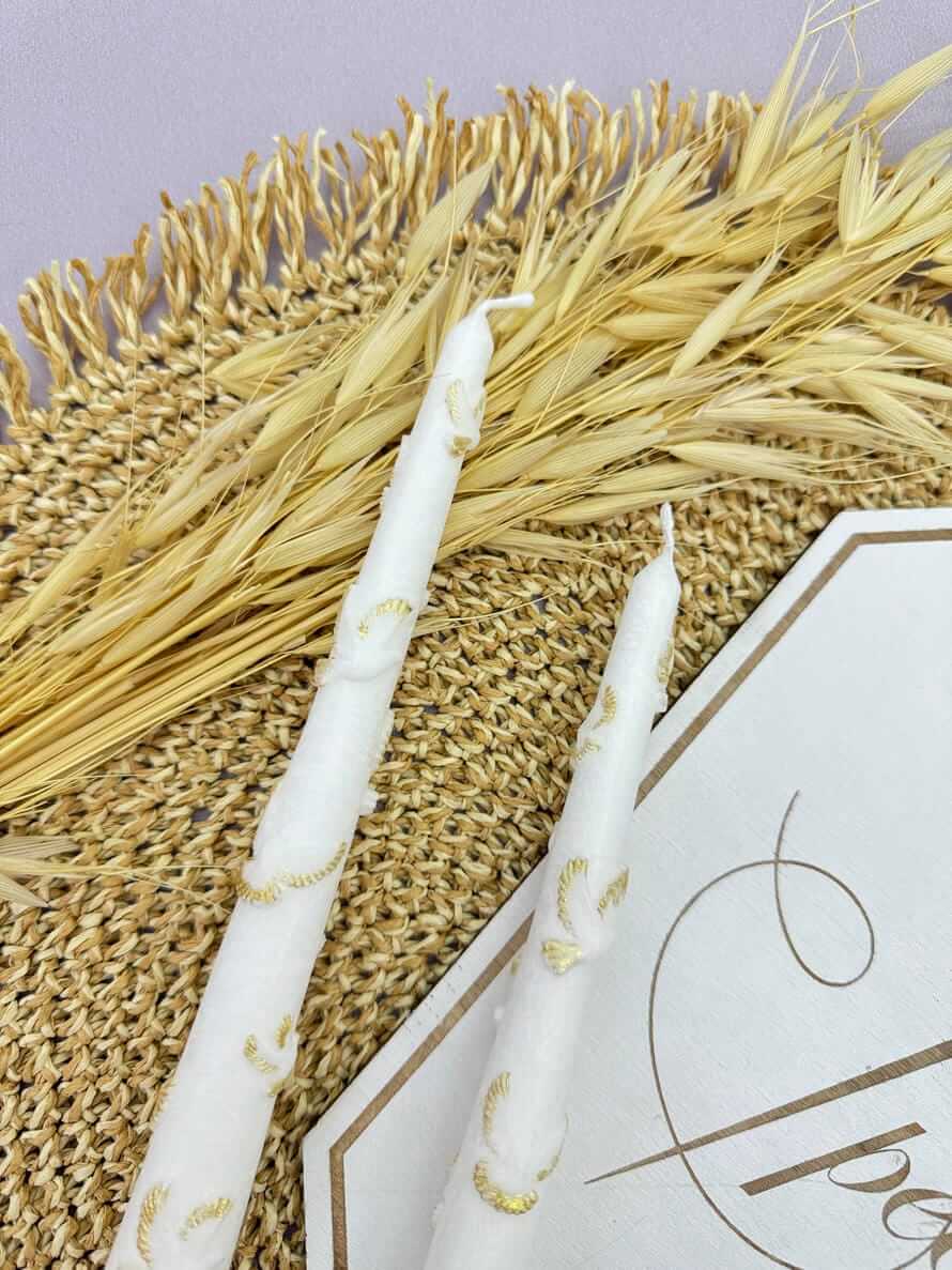 Набір свічок для хрещення «Голуб Миру» з декором ручної роботи