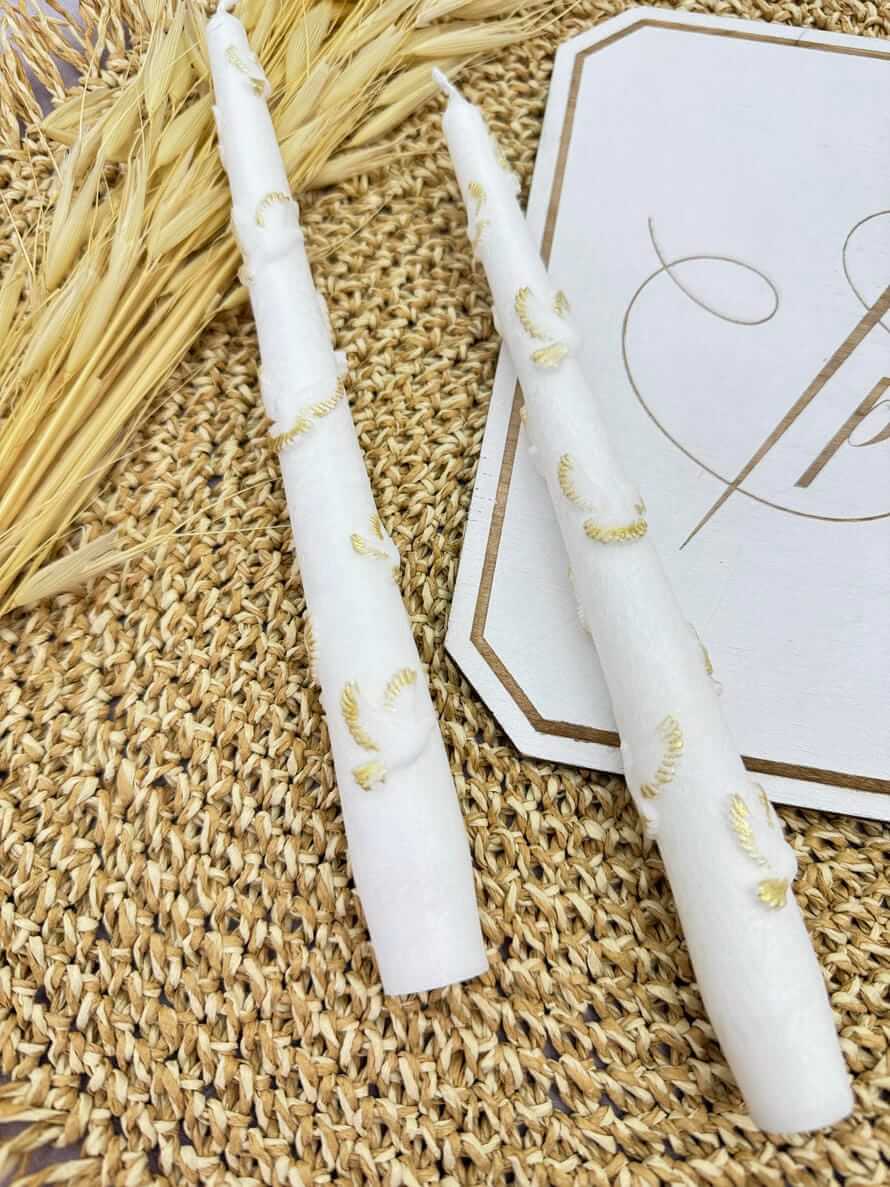 Набір свічок для хрещення «Голуб Миру» з декором ручної роботи