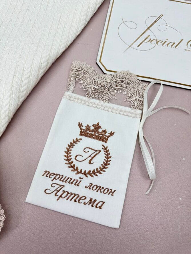 Хрестильний набір “Теплота Айворі”: Крижма-плед, Велюр-махра, Коричнева вишивка