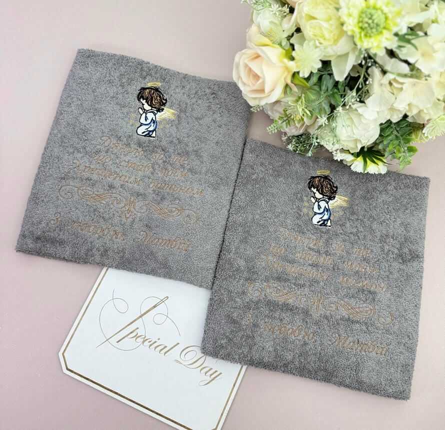 Подарункові рушники для хрещених батьків з вишивкою, махрові