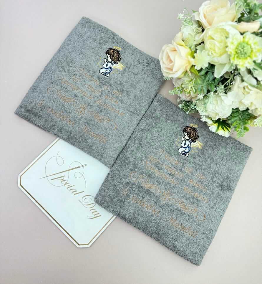 Подарункові рушники для хрещених батьків з вишивкою, махрові