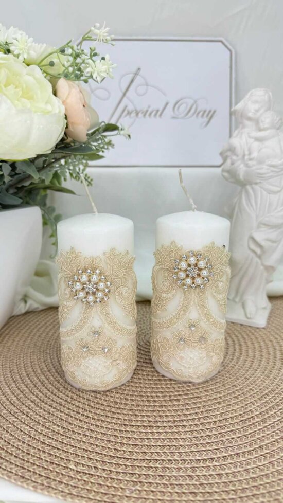 Елегантні свічки для Таїнства з декором кольору айворі