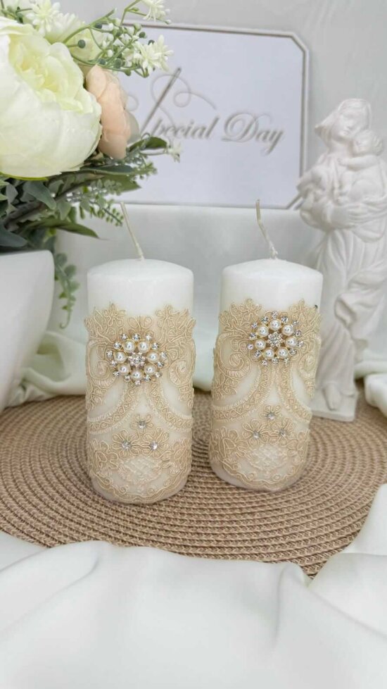 Елегантні свічки для Таїнства з декором кольору айворі