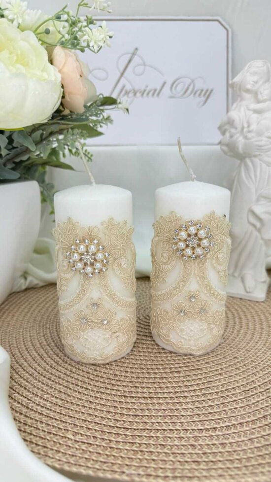 Елегантні свічки для Таїнства з декором кольору айворі