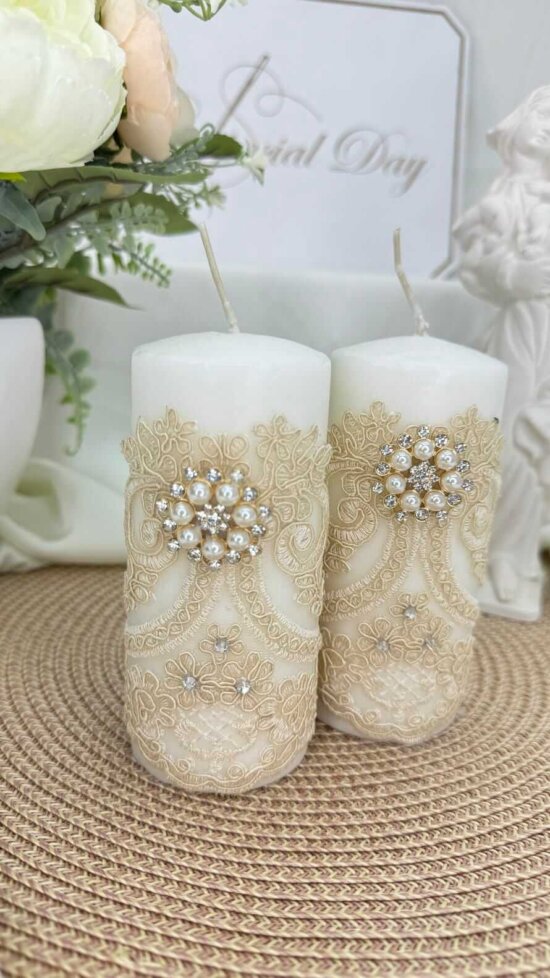 Елегантні свічки для Таїнства з декором кольору айворі