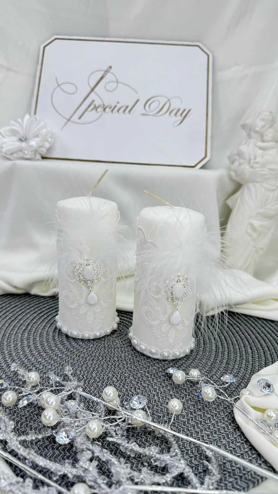 Свічки на хрестини або вінчання “Ніжність” з мереживом та бантами