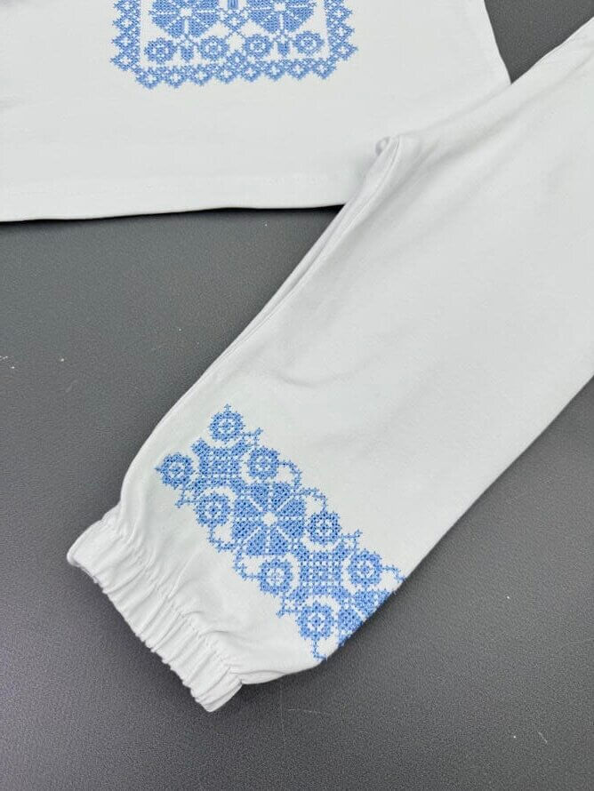 Хрестильний набір “Блакитна Вишиванка” 3 в 1: Сорочка,шапочка,штанці