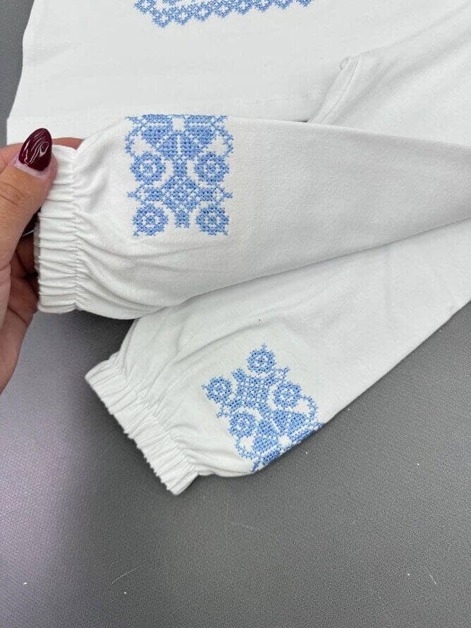 Хрестильний набір “Блакитна Вишиванка” 3 в 1: Сорочка,шапочка,штанці