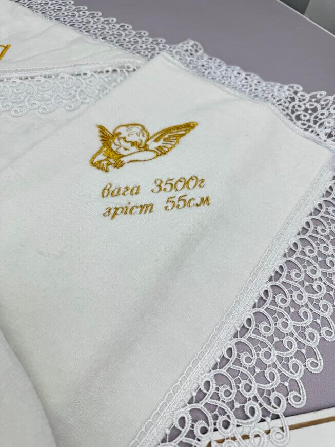 Іменний набір для хрещення “Елегантність” з крижмою, подушечкою та мішечком