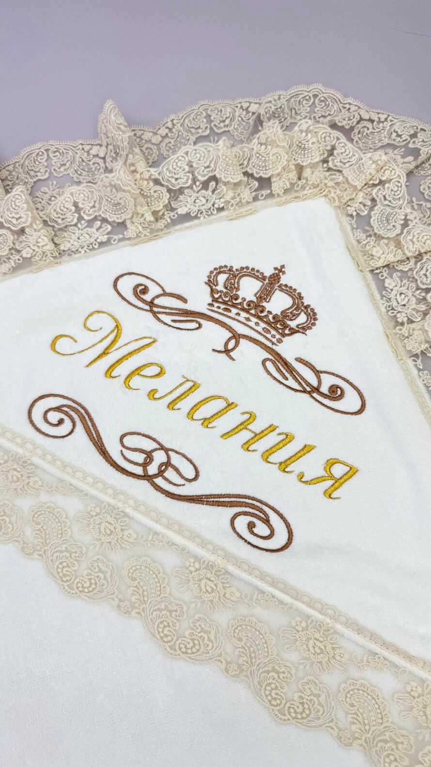 Іменна крижма для хрещення “Золотий ангел” з PREMIUM махри