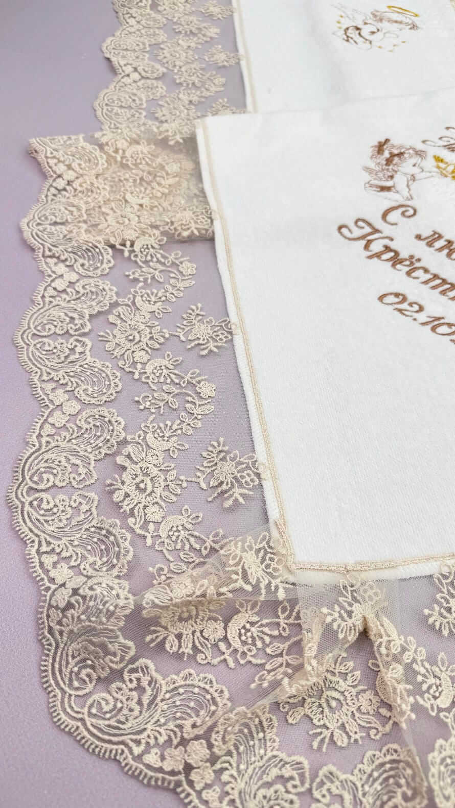 Іменна крижма для хрещення “Золотий ангел” з PREMIUM махри