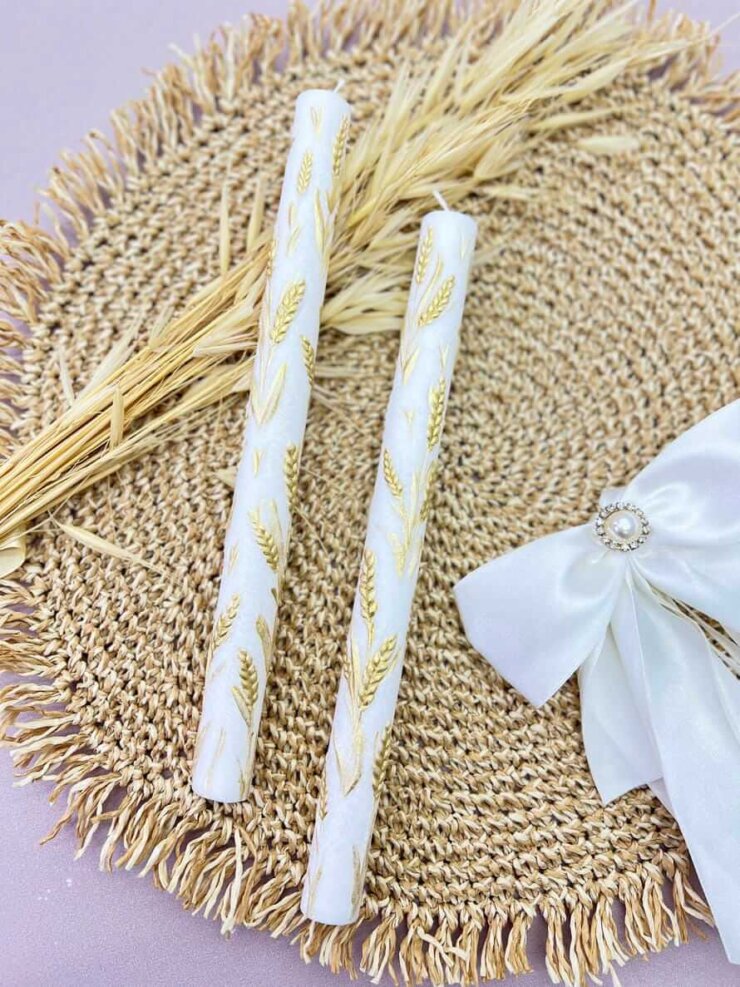 Свічка обрядова "Золотий Колос" (Хрещення/Вінчання) з колосками та декором