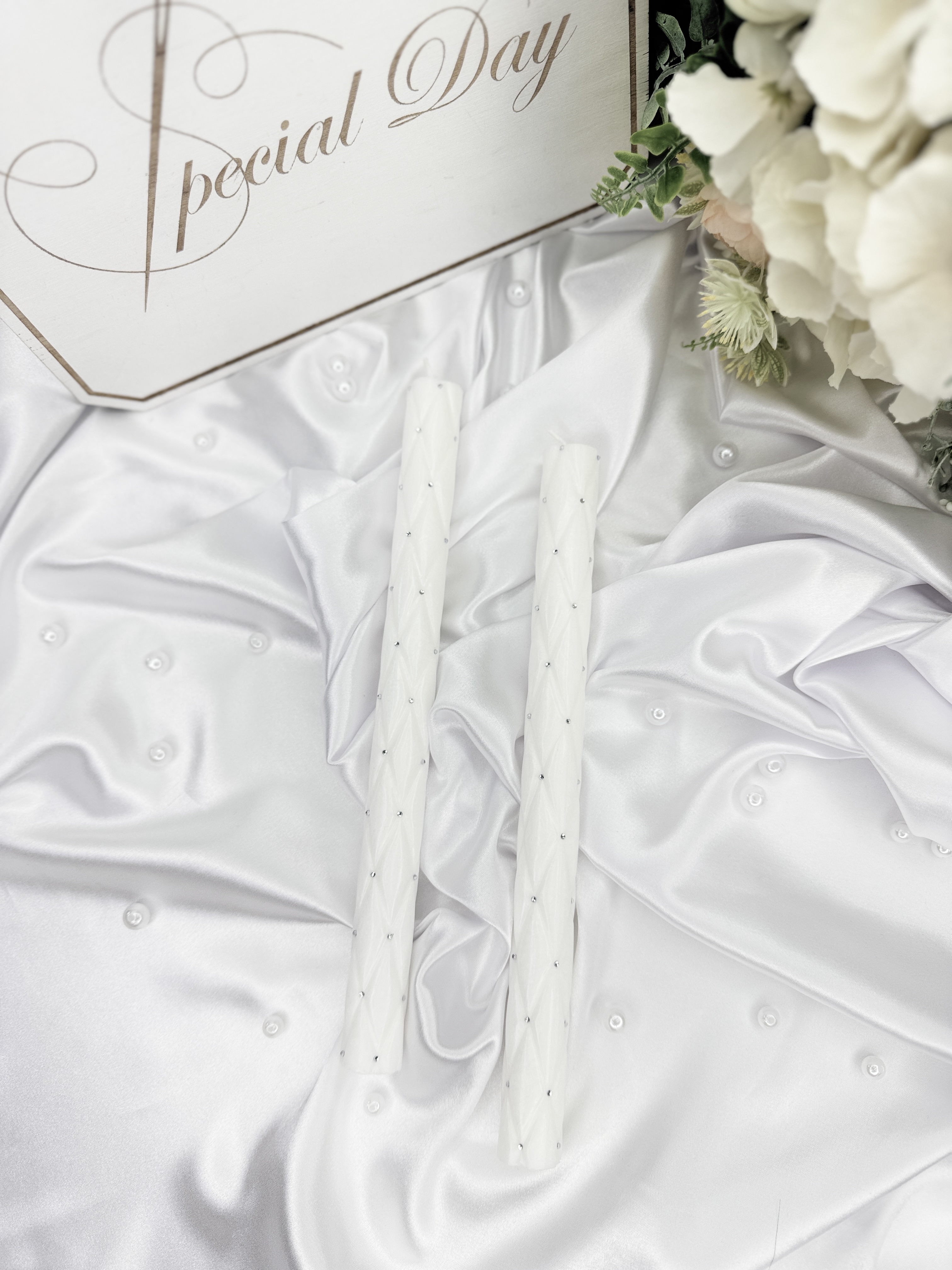 Свічки “Кришталевий Блиск” ручної роботи,для вінчання/хрещення, сучасний дизайн, білий колір