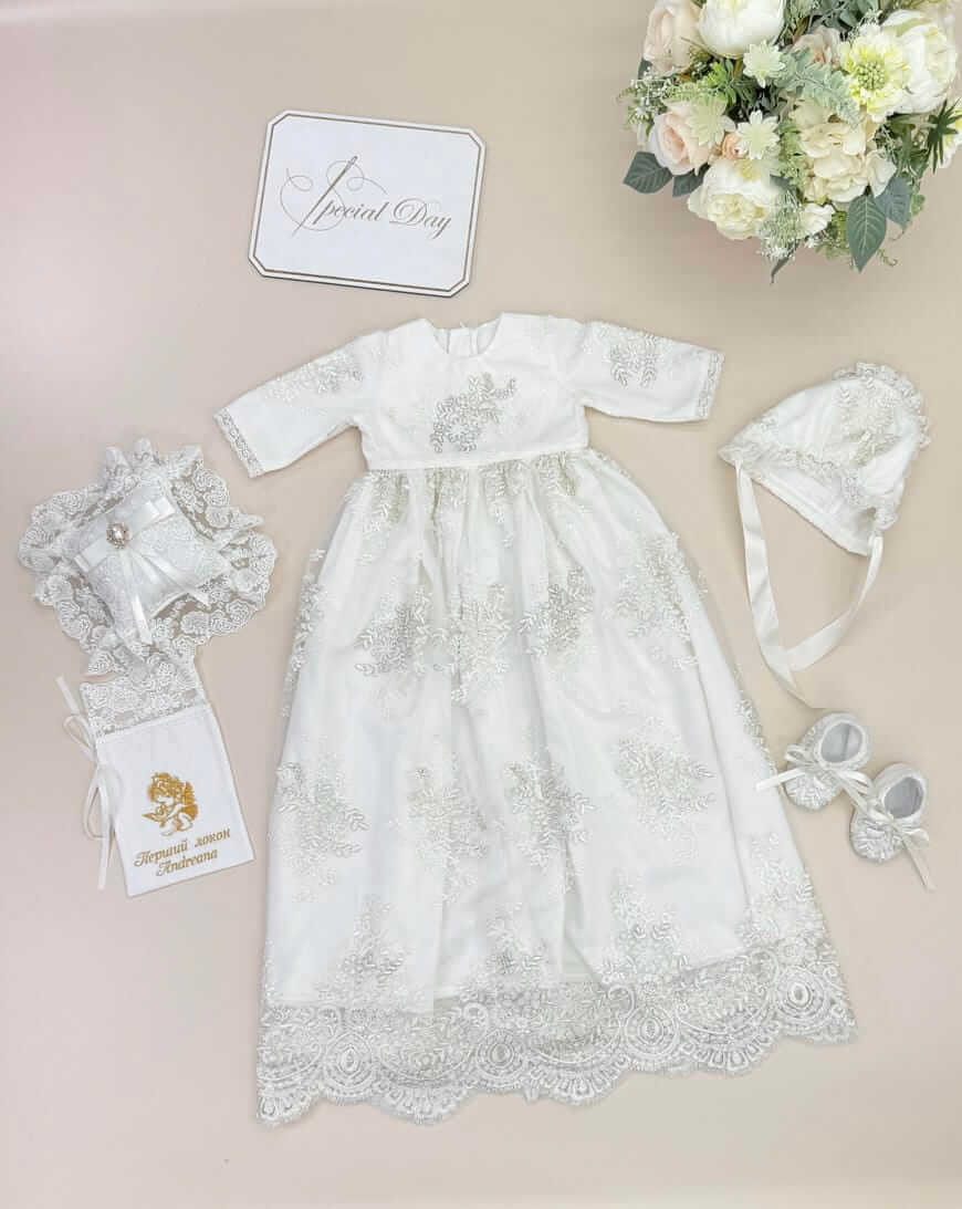 Комплект для хрещення "Королівський Оберіг". Преміальний одяг, іменний подарунок