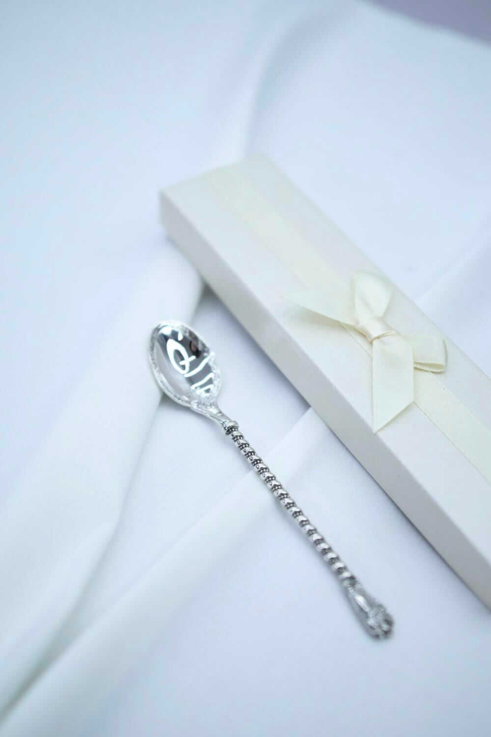Серебряная ложечка «Спираль Судьбы» (925 проба), подарок на первый зубик, Таинство Крещения