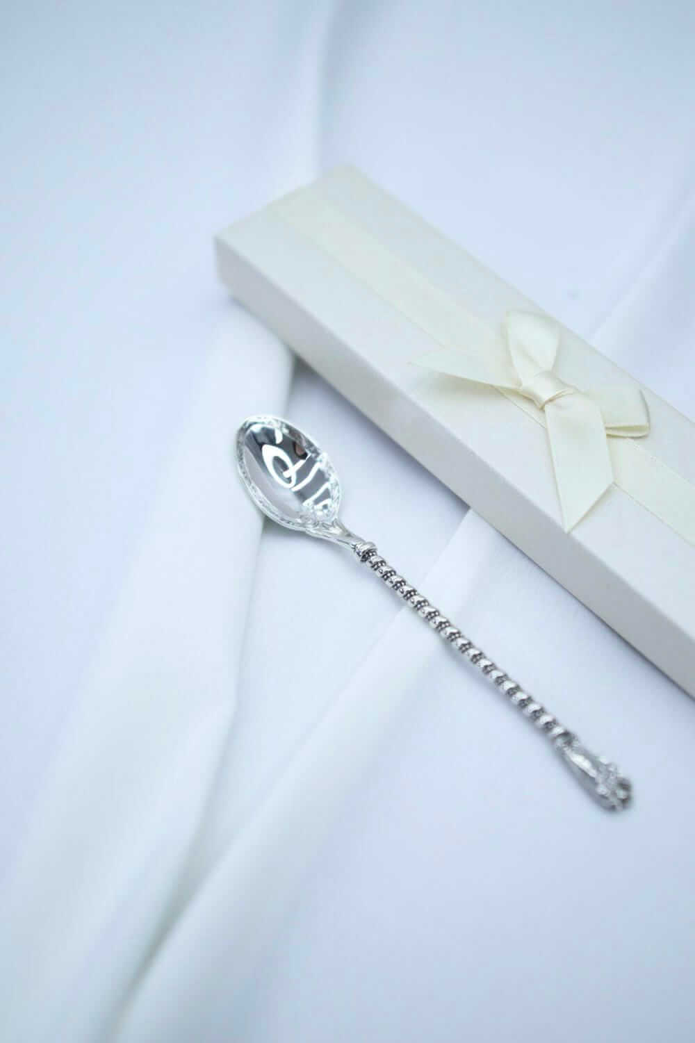 Серебряная ложечка «Спираль Судьбы» (925 проба), подарок на первый зубик, Таинство Крещения