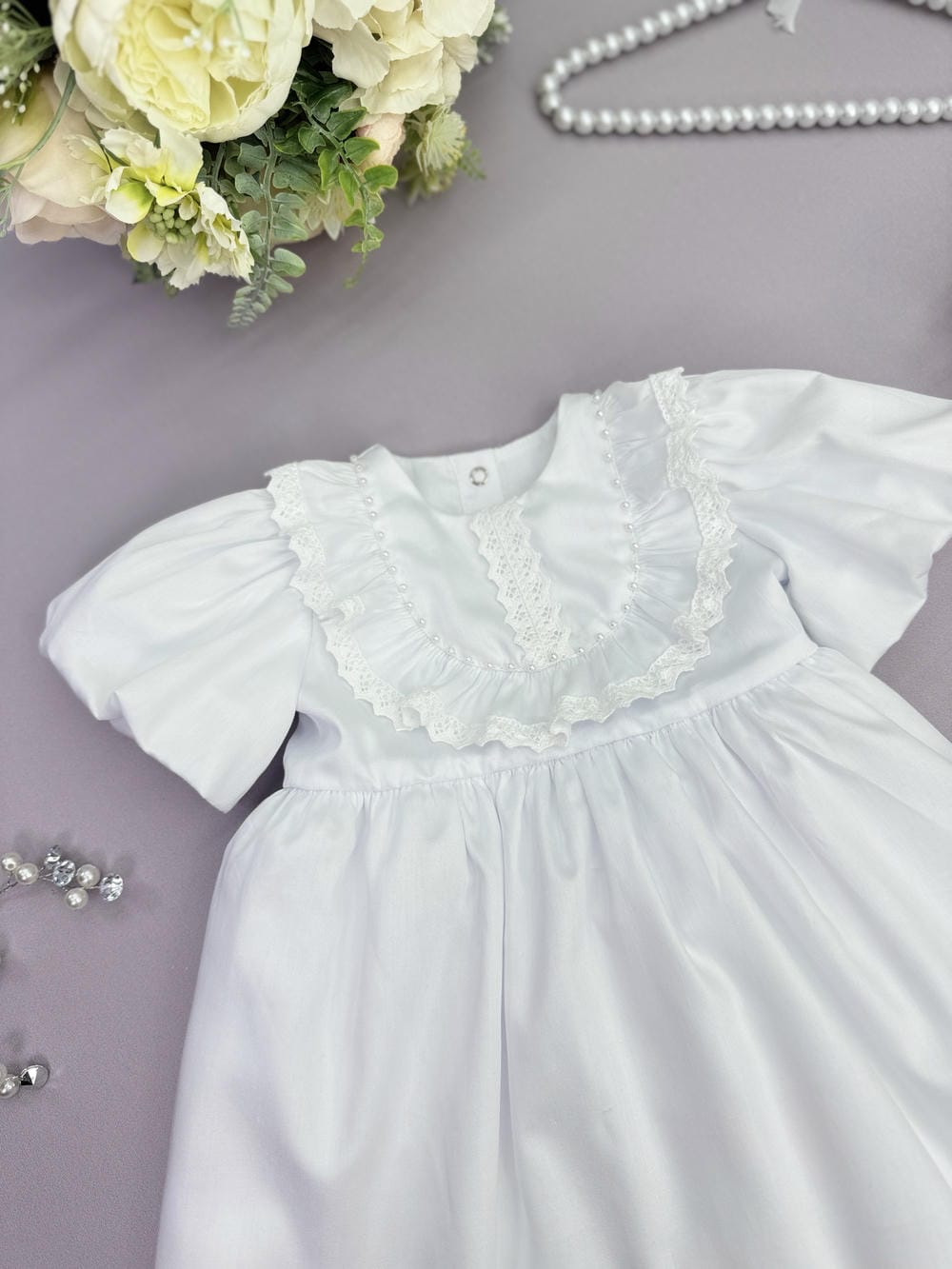 Набір на хрестини дівчинки “Сатинова Ніжність”, з бавовняним мереживом