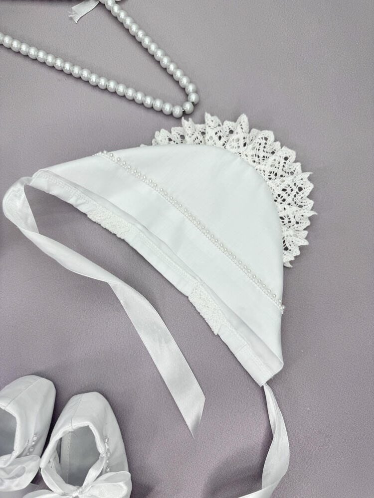 Набір на хрестини дівчинки “Сатинова Ніжність”, з бавовняним мереживом