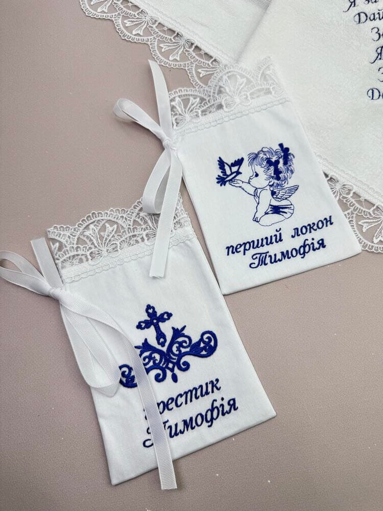 Аксессуары для Крещения, для первого локона и крестика с вышивкой