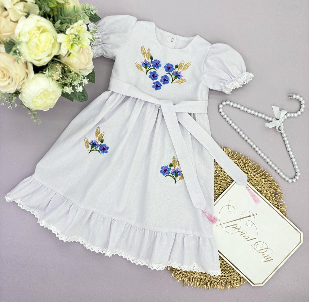 Хрестильна сукня з натурального льону "Українська Квітка", на хрестини дівчинки