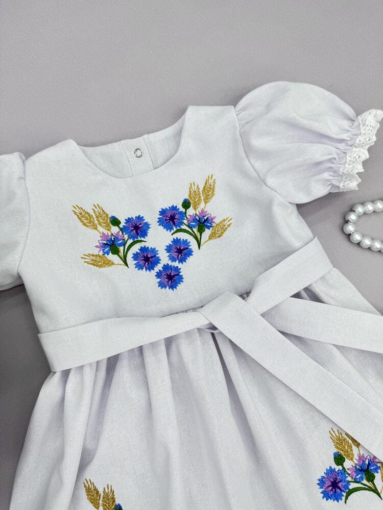 Хрестильна сукня з натурального льону “Українська Квітка”, на хрестини дівчинки