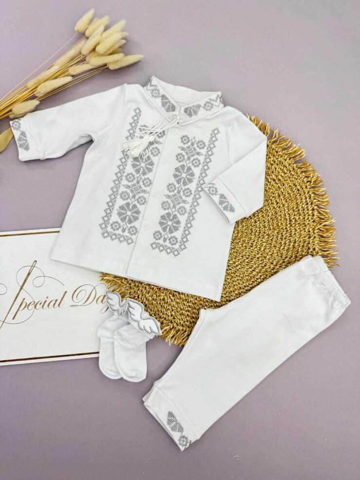 Комплект для хрещення "Вишиваночка" (Інтерлок) – сорочка, штанці, носочки