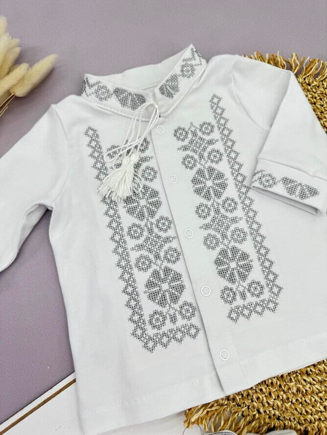 Комплект для хрещення “Вишиваночка” (Інтерлок) – сорочка, штанці, носочки